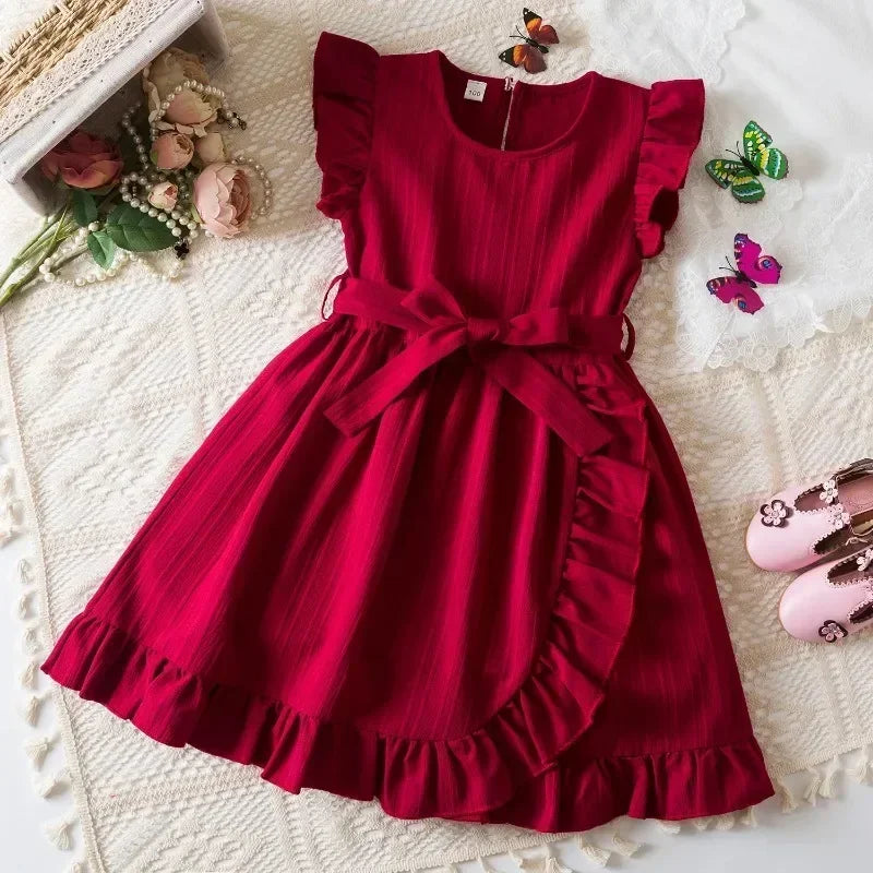 2025 New Summer Dress for Girls 3-8 Years Ruffles Casual Kids Princess Dresses Tulle Stripe Birthday Baby Girls Dress