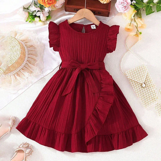 2025 New Summer Dress for Girls 3-8 Years Ruffles Casual Kids Princess Dresses Tulle Stripe Birthday Baby Girls Dress