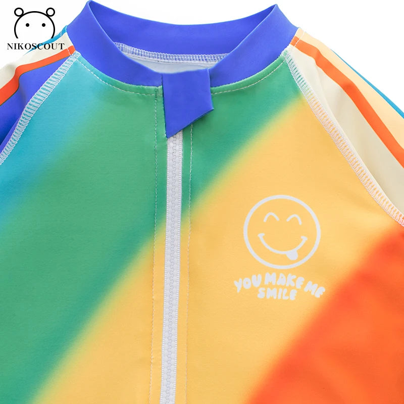 Children's Swimsuit Boys 2024 New Boys Beach Sun Protection Long-Sleeved Split Medium and Large Kidsren's Full Body Swimsuit