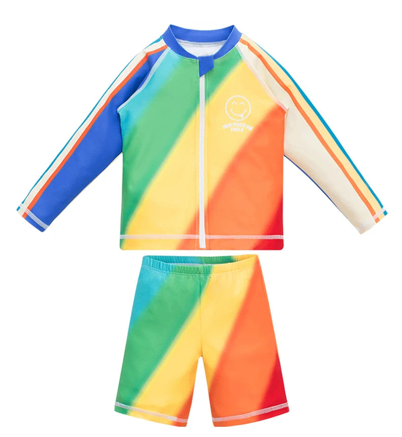 Children's Swimsuit Boys 2024 New Boys Beach Sun Protection Long-Sleeved Split Medium and Large Kidsren's Full Body Swimsuit