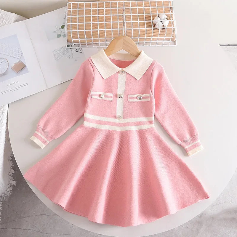 Children's Dresses Lapel Dress Stylish Slim-fit Sweater Dress Knitted Sweater Toddler Girl Winter Clothes Kids Knitwear