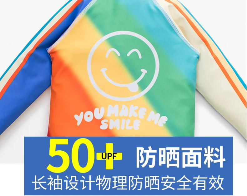 Children's Swimsuit Boys 2024 New Boys Beach Sun Protection Long-Sleeved Split Medium and Large Kidsren's Full Body Swimsuit