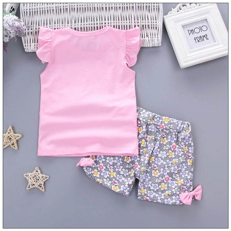 Baby Girls Clothes Sets for Kids T-shirt Tops+Short Pants Clothes Sets Toddler Girl Lollipop Printed Summer Infant Clothing Sets
