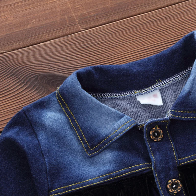 1-5Y Baby Boys Clothes Set Autumn Winter Cartoon Star Vest Coat Pants 3Pc for Kids Cowboy Fashion Outfits Toddler Boys Warm Suit