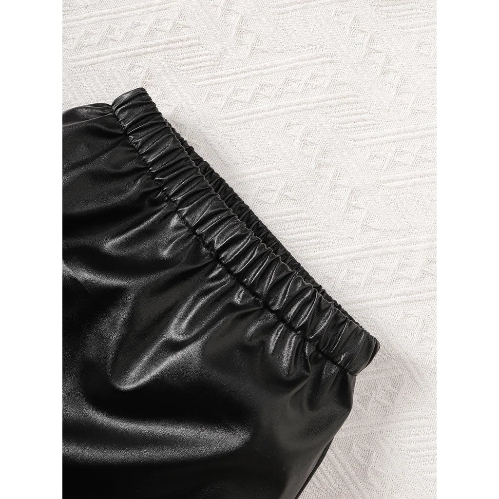 Clothes for Kids Girl 2-7 Years 2PCS Fashion Girl Sleeveless T-shirt Leather Skirt Costume Summer Children Girl Holiday Outfits