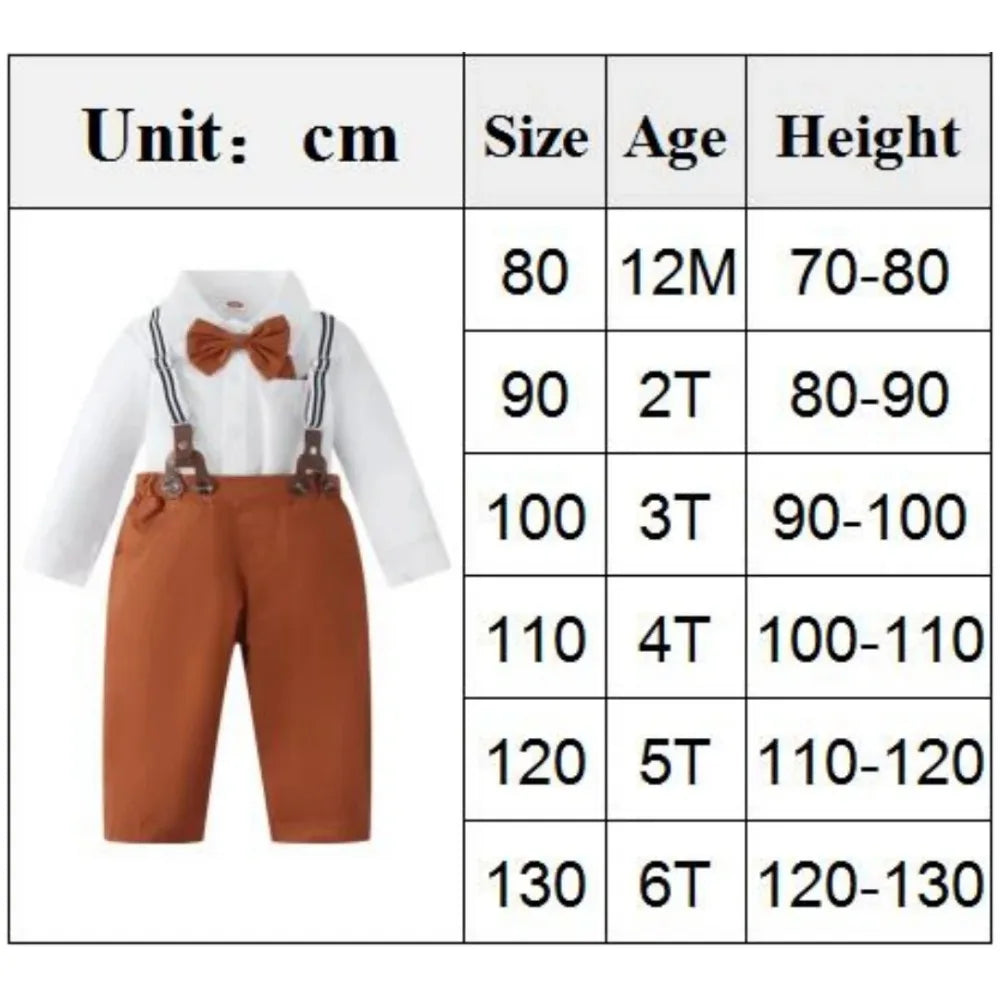 Boy Wedding Clothing Set Solid Cotton Shirt with Pants Kid Suspender suit 1 2 3 4 5 6Years Fall Birthday Costume Gentleman Child