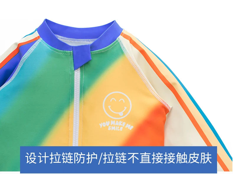 Children's Swimsuit Boys 2024 New Boys Beach Sun Protection Long-Sleeved Split Medium and Large Kidsren's Full Body Swimsuit