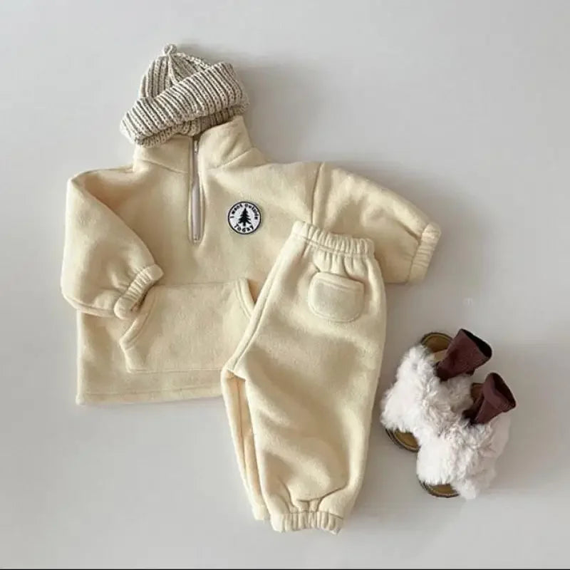 Baby Boys Clothing Sets Children Thicken Sweatshirt Kids Clothes Girls Solid Cotton Long Sleeve Pullover Tops+ Pant Suits 2pcs
