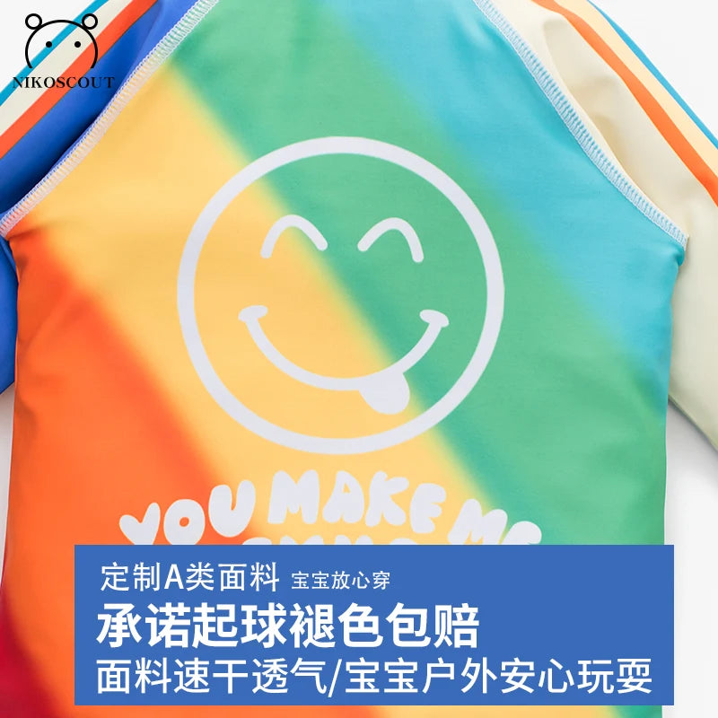 Children's Swimsuit Boys 2024 New Boys Beach Sun Protection Long-Sleeved Split Medium and Large Kidsren's Full Body Swimsuit