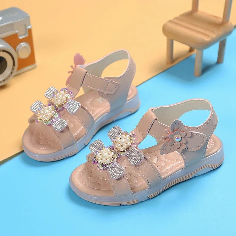 Kids Baby Girl Summer Sandals New Style PU Leather Flats Sole Children Fashion Slipper Shoes Size 21-30