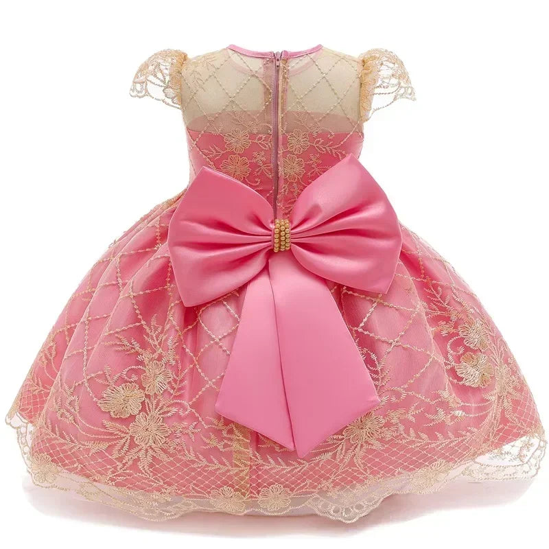 Kids Dresses for Girls 2024 New Flower Lace Princess Dresses Formal Evening Elegant Prom Gown Vintage Embroidery Luxury Dress