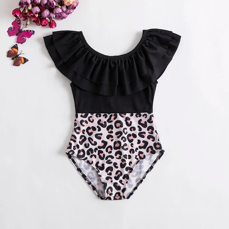 Swimsuit for Kids Girls 2024 Summer New Girls Swimsuit Beach Hot Spring Vacation Style Floral Striped Sling One-Piece Swimsuit