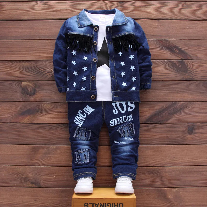 1-5Y Baby Boys Clothes Set Autumn Winter Cartoon Star Vest Coat Pants 3Pc for Kids Cowboy Fashion Outfits Toddler Boys Warm Suit