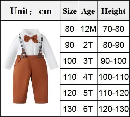 Boy Wedding Clothing Set Solid Cotton Shirt with Pants Kid Suspender suit 1 2 3 4 5 6Years Fall Birthday Costume Gentleman Child