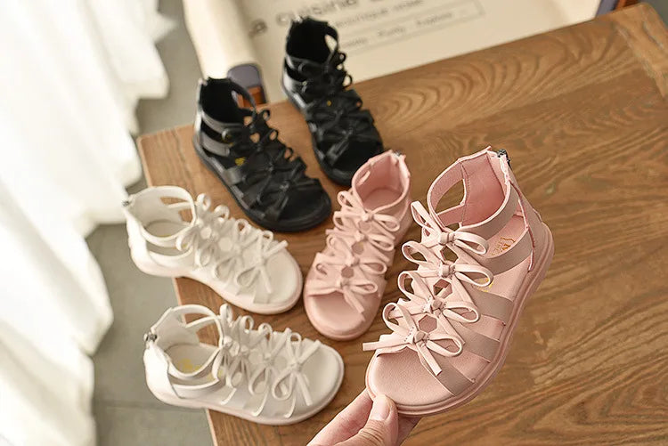 Girls Sandals Gladiator Flowers Sweet Soft Children's Beach Shoes Kids Summer Floral Sandals Princess Fashion Girl Shoes