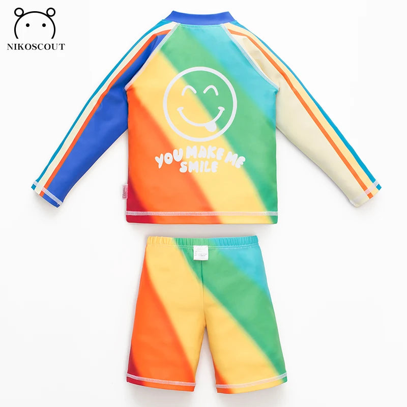 Children's Swimsuit Boys 2024 New Boys Beach Sun Protection Long-Sleeved Split Medium and Large Kidsren's Full Body Swimsuit