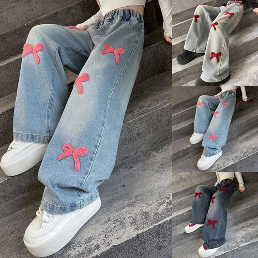 2t Girl Clothes Girls Jeans Streetwear Denim Cargo Pants High Waist Floor Length Baggy Wide Leg Jeans Snow Pants Big Girls