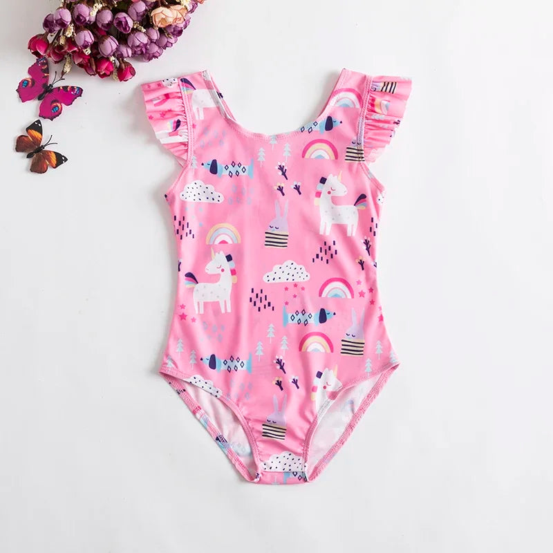 Swimsuit for Kids Girls 2024 Summer New Girls Swimsuit Beach Hot Spring Vacation Style Floral Striped Sling One-Piece Swimsuit