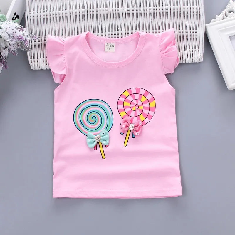 Baby Girls Clothes Sets for Kids T-shirt Tops+Short Pants Clothes Sets Toddler Girl Lollipop Printed Summer Infant Clothing Sets
