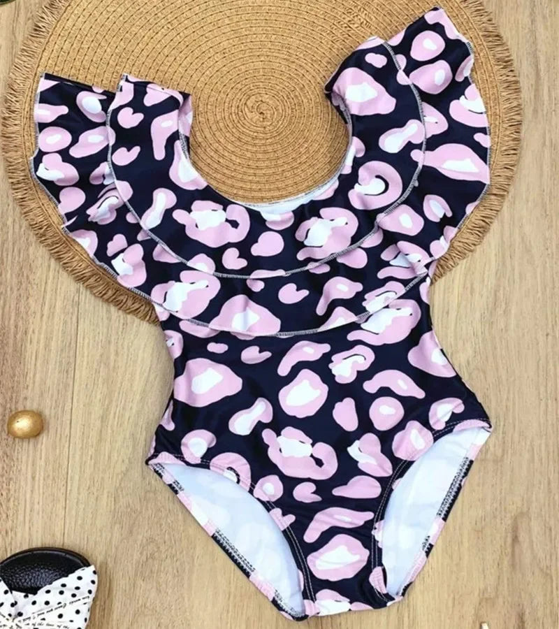 Swimsuit for Kids Girls 2024 Summer New Girls Swimsuit Beach Hot Spring Vacation Style Floral Striped Sling One-Piece Swimsuit