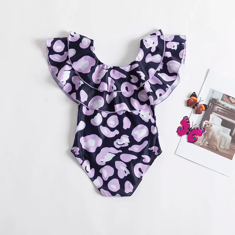 Swimsuit for Kids Girls 2024 Summer New Girls Swimsuit Beach Hot Spring Vacation Style Floral Striped Sling One-Piece Swimsuit