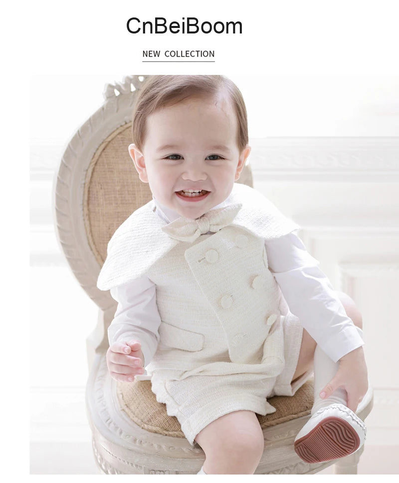 Boy Outfit Set Boutique White Formal Suits 5pcs Baptismal Baby Boys Girls Clothing with Children 1-4 Year Birthday Party Dress