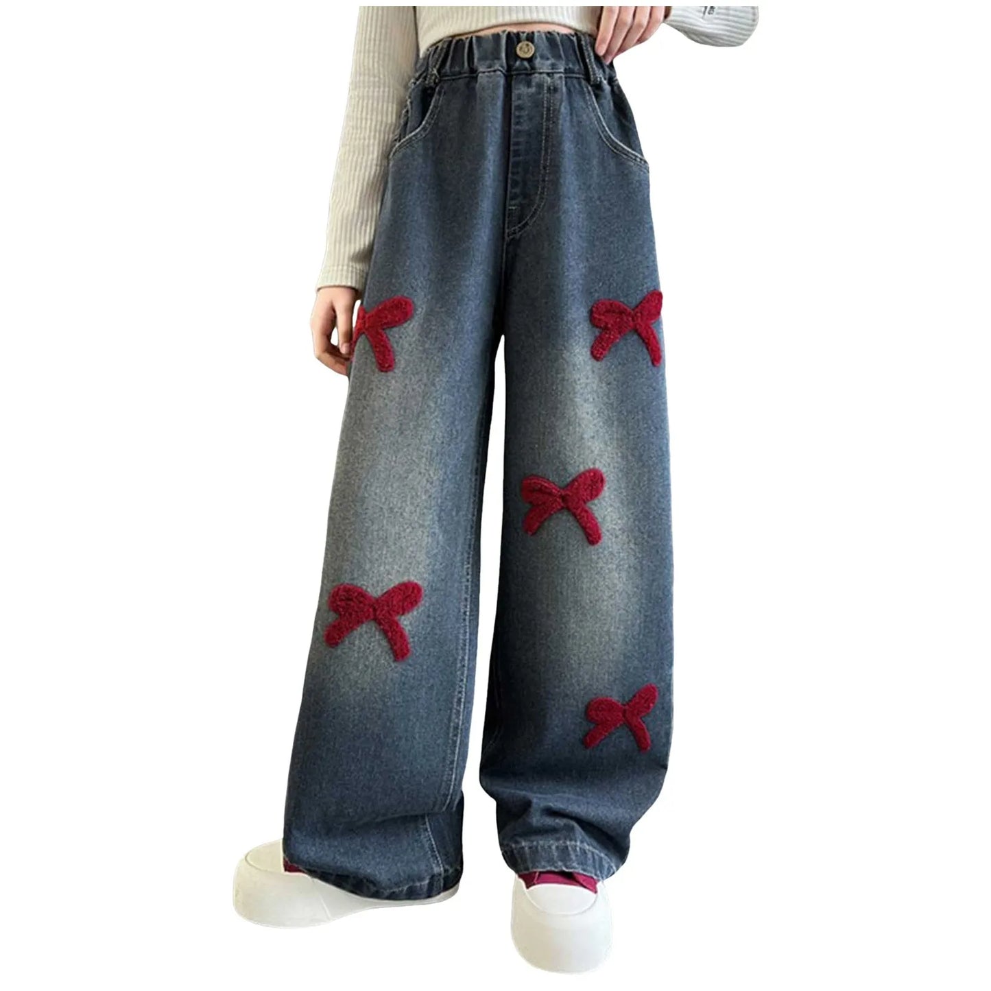 2t Girl Clothes Girls Jeans Streetwear Denim Cargo Pants High Waist Floor Length Baggy Wide Leg Jeans Snow Pants Big Girls