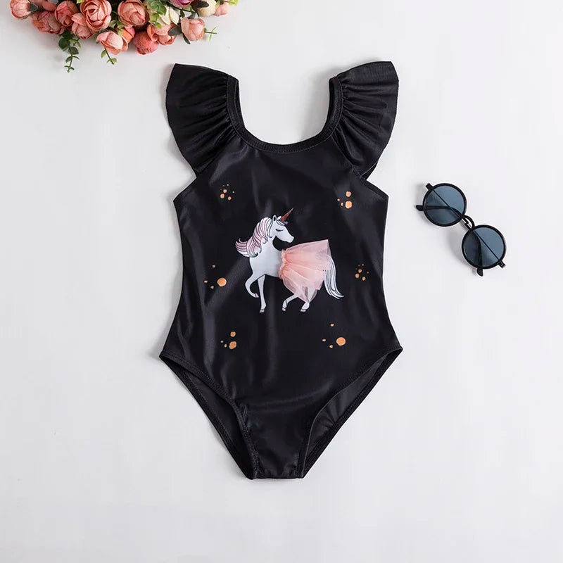 Swimsuit for Kids Girls 2024 Summer New Girls Swimsuit Beach Hot Spring Vacation Style Floral Striped Sling One-Piece Swimsuit