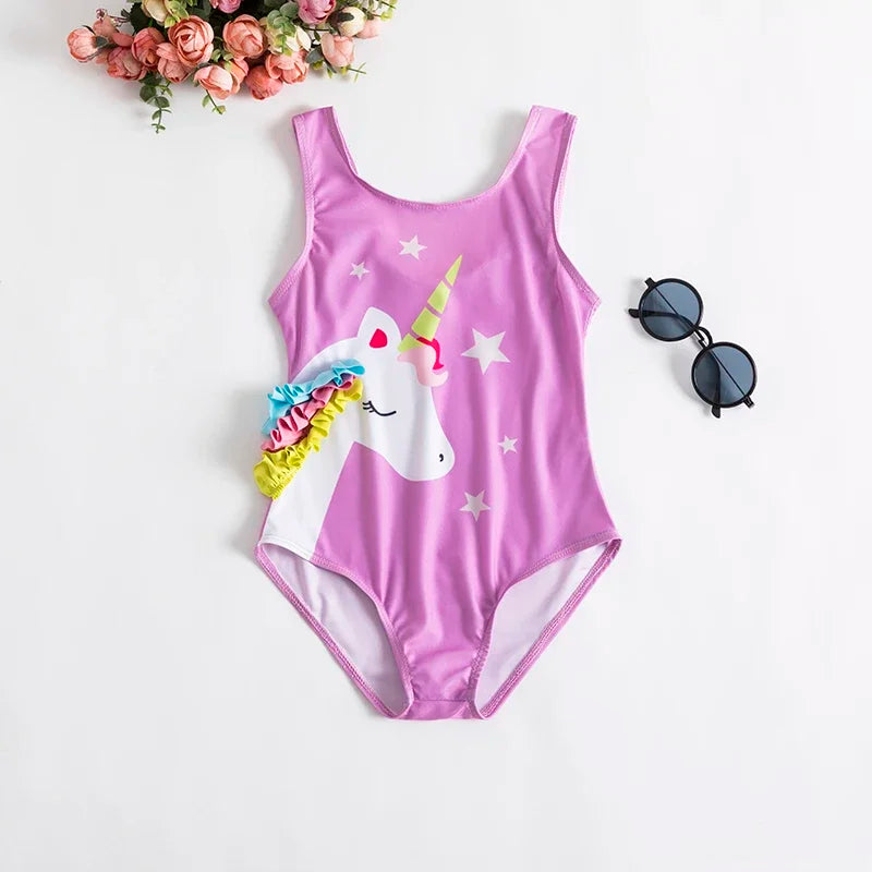 Swimsuit for Kids Girls 2024 Summer New Girls Swimsuit Beach Hot Spring Vacation Style Floral Striped Sling One-Piece Swimsuit