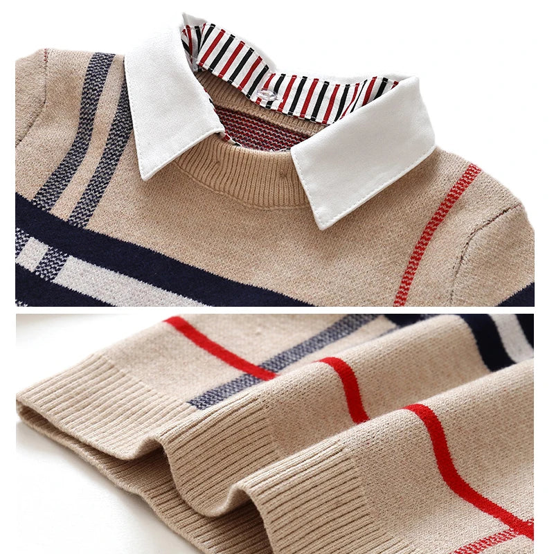 Children Clothes Winter Warm Top 2-8Y Boy Long Sleeve Sweater Knitted Gentleman Kids Spring Autumn Cardigan Baby Sweater