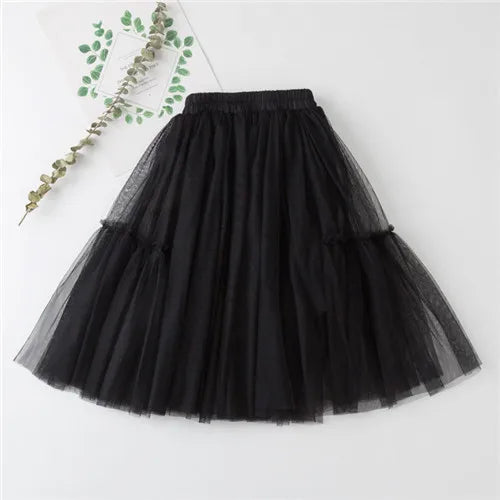 Kids Skirts For Girls Cotton Lace Tutu Pleated Skirt Black Pink Gray Children's Clothing 4 6 8 10 12Y Pettiskirt Party Clothes