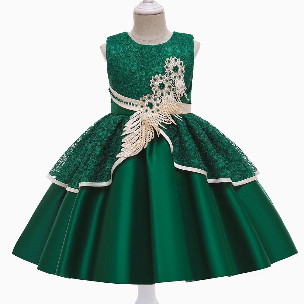 Elegant Kids Birthday Party Dresses For Girls Formal Wedding Evening Prom Gown Lace Flower Girl Princess Dress Children Costume