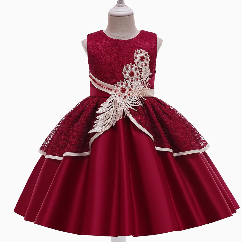 Elegant Kids Birthday Party Dresses For Girls Formal Wedding Evening Prom Gown Lace Flower Girl Princess Dress Children Costume