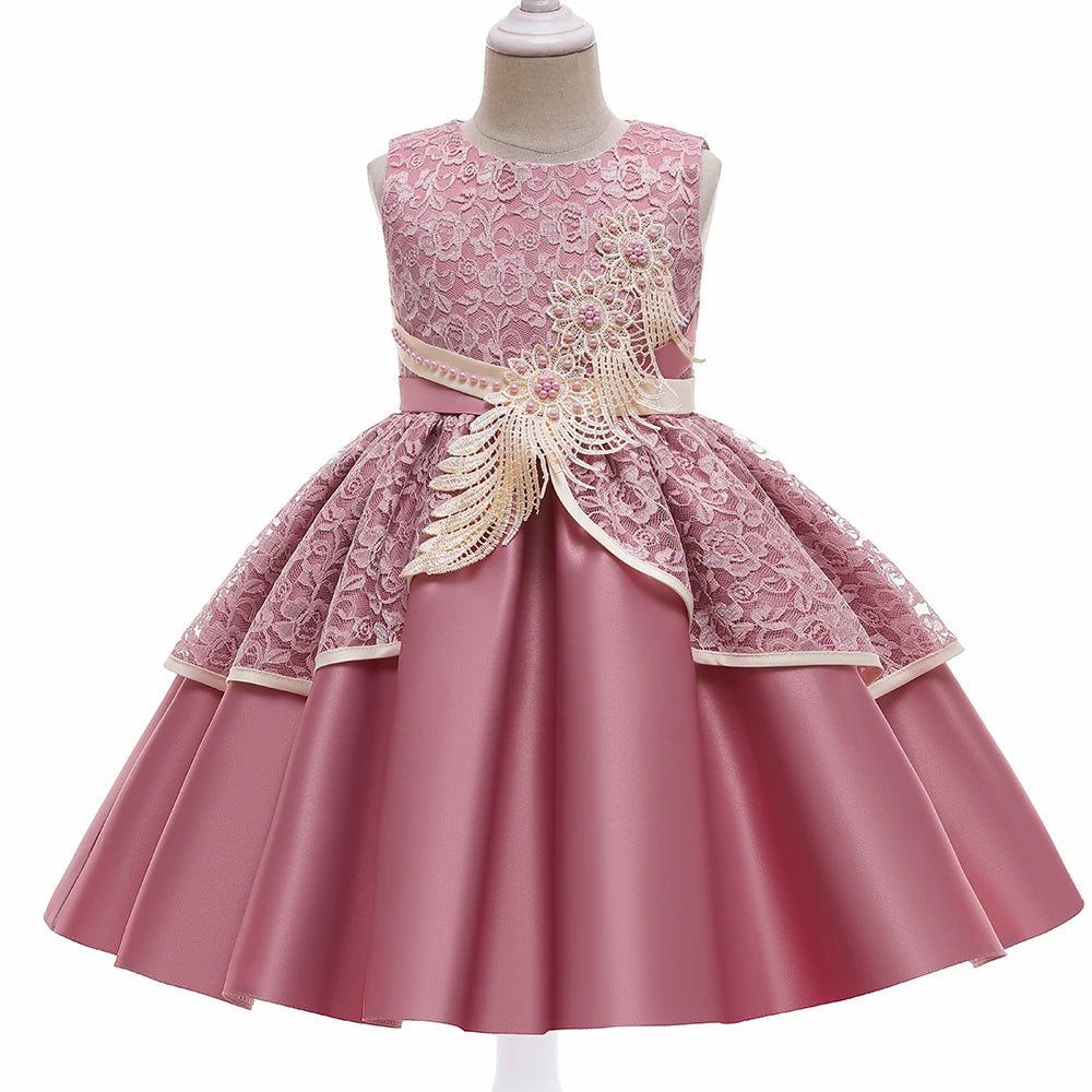 Elegant Kids Birthday Party Dresses For Girls Formal Wedding Evening Prom Gown Lace Flower Girl Princess Dress Children Costume