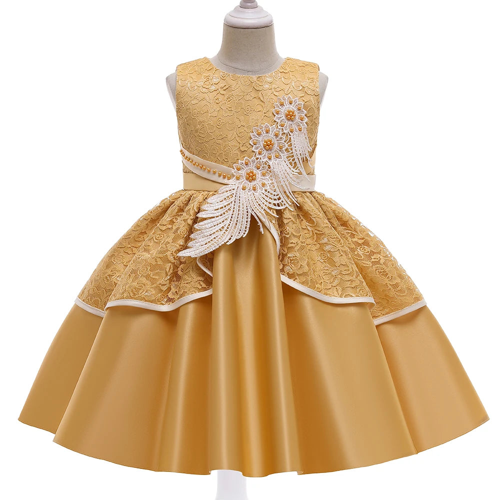Elegant Kids Birthday Party Dresses For Girls Formal Wedding Evening Prom Gown Lace Flower Girl Princess Dress Children Costume