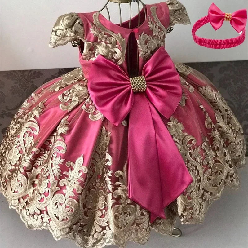 Kids Dresses for Girls 2024 New Flower Lace Princess Dresses Formal Evening Elegant Prom Gown Vintage Embroidery Luxury Dress