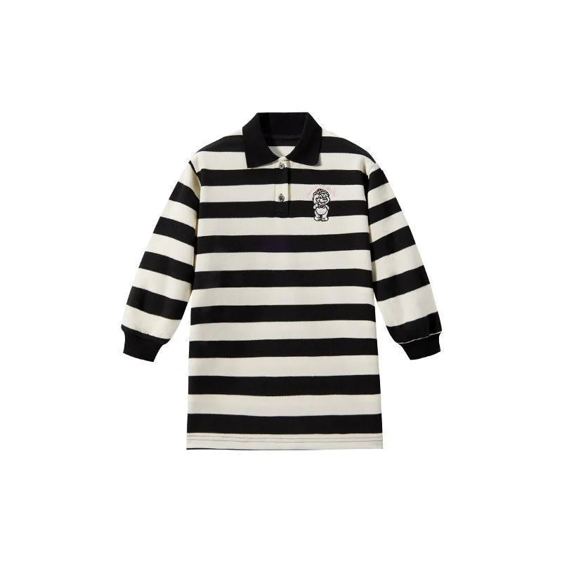 Girls Stripes Dresses Autumn Spring Long Sleeve polo neck Sweatshirt Dress Kids Fashion Casual Clothes 1-10 Years