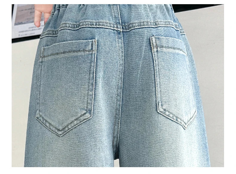 Girls versatile butterfly ripped  jeans wide-leg pants 2025 new product fashionable versatile medium and large children slimming