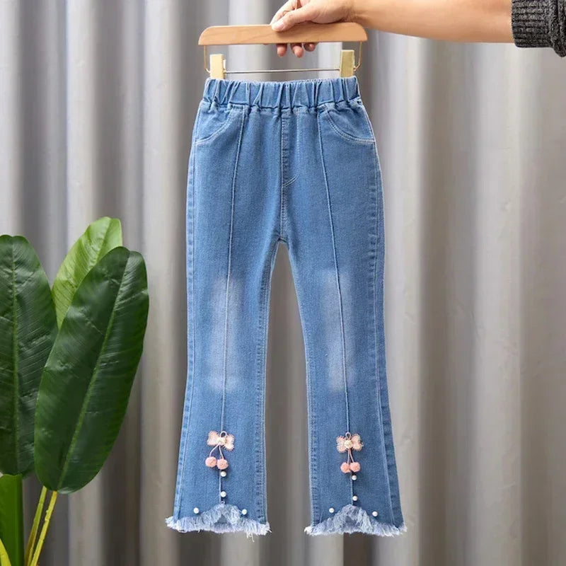 Kids Girls Jeans Pants for 2024 New Spring Autumn Long Flared Jeans Children's Pants 4-10Yrs Girls Cowboy Pants Trousers