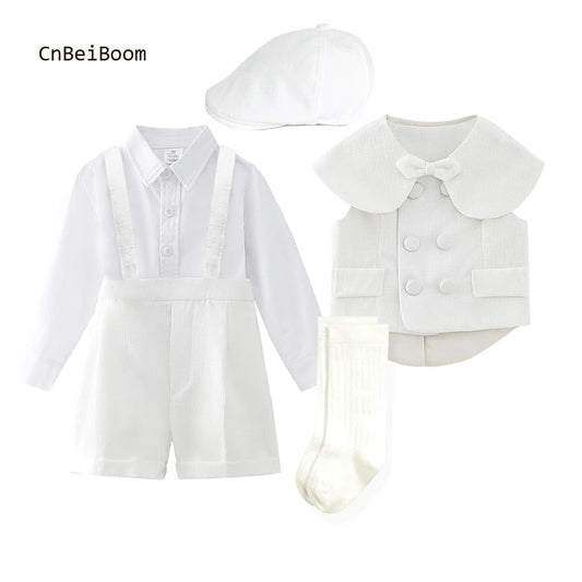 Boy Outfit Set Boutique White Formal Suits 5pcs Baptismal Baby Boys Girls Clothing with Children 1-4 Year Birthday Party Dress