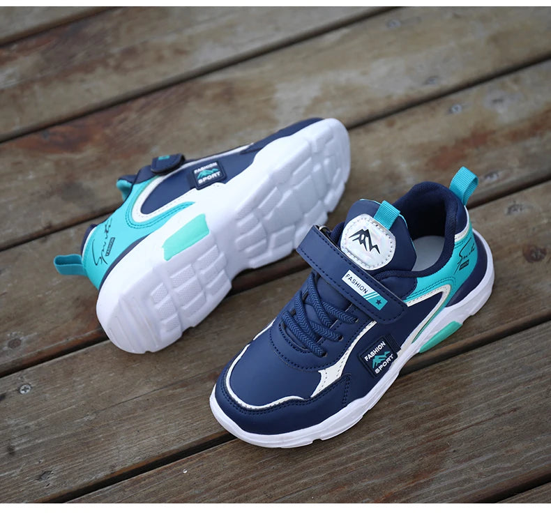 Kids Fashion Sport Casual Sneakers for Boys Leather Upper Children's Outdoor Lightweight Shock-Absorbing Running Shoes