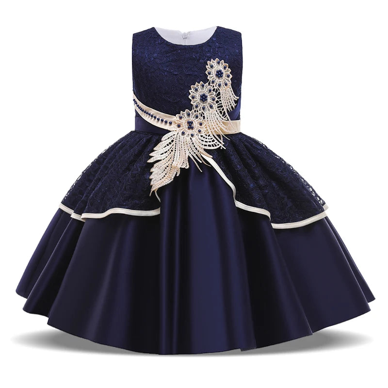 Elegant Kids Birthday Party Dresses For Girls Formal Wedding Evening Prom Gown Lace Flower Girl Princess Dress Children Costume