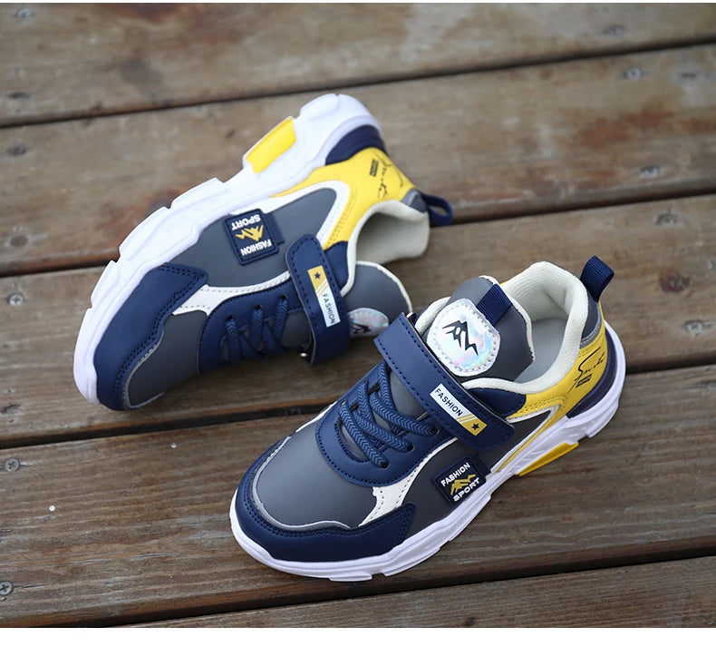 Kids Fashion Sport Casual Sneakers for Boys Leather Upper Children's Outdoor Lightweight Shock-Absorbing Running Shoes