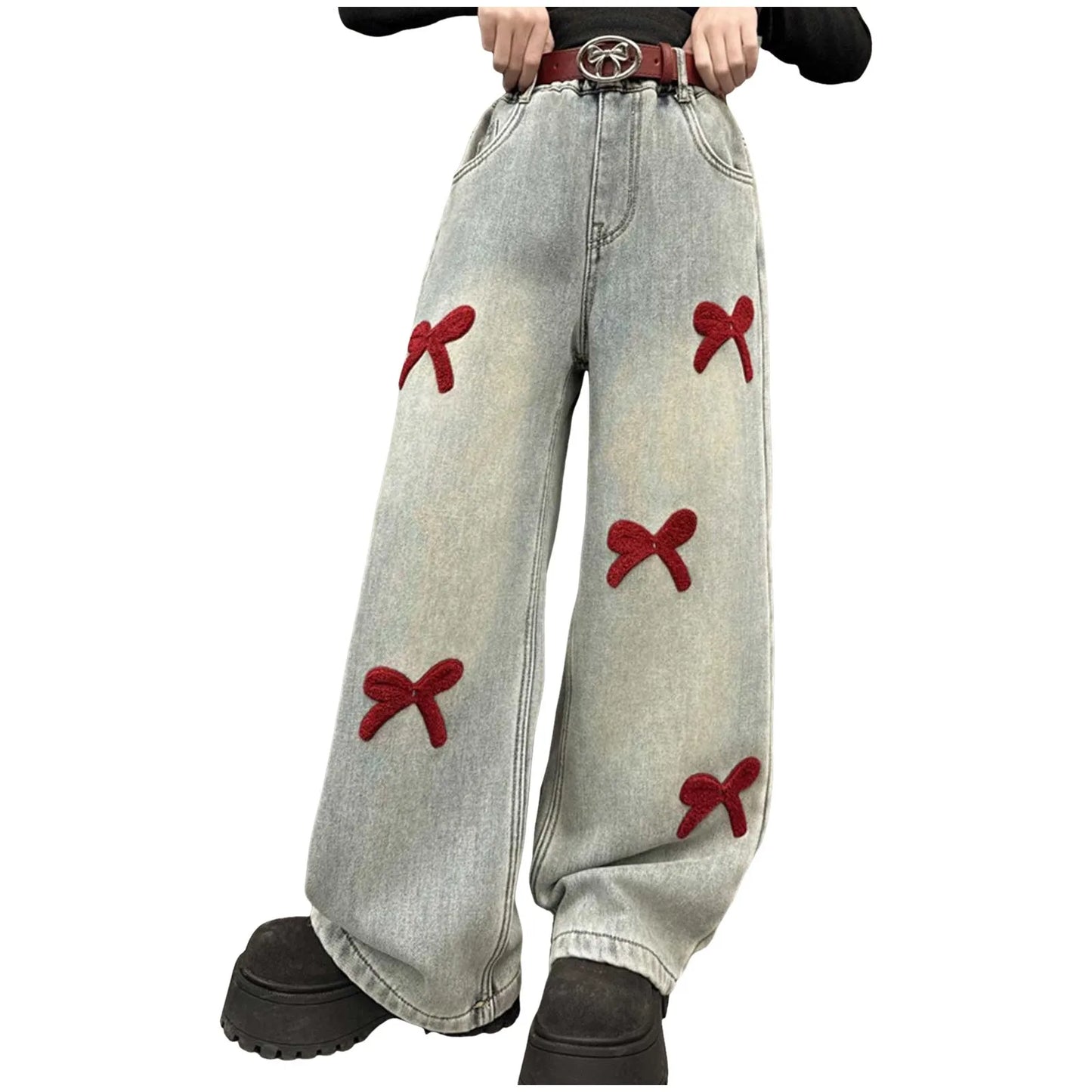 2t Girl Clothes Girls Jeans Streetwear Denim Cargo Pants High Waist Floor Length Baggy Wide Leg Jeans Snow Pants Big Girls