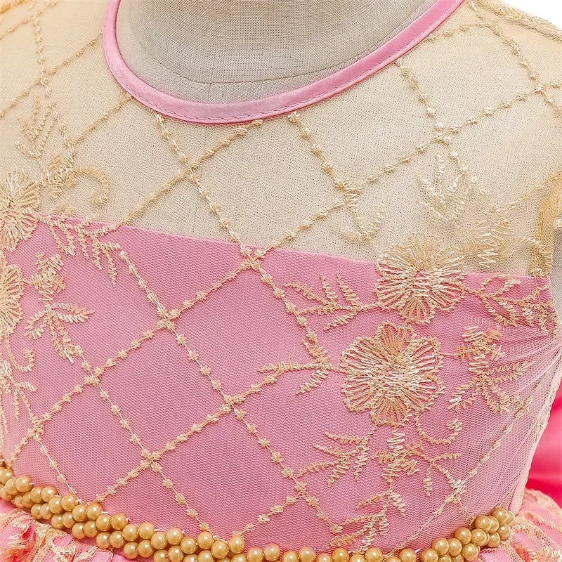 Kids Dresses for Girls 2024 New Flower Lace Princess Dresses Formal Evening Elegant Prom Gown Vintage Embroidery Luxury Dress