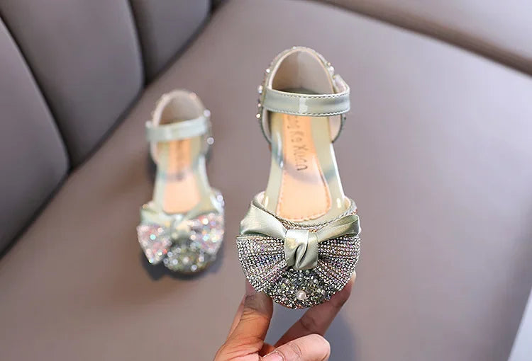 Fashion Children's Sandals 2025 Spring Summer Shining Flowers Sweet Girl Princess Shoes Dance Performance Kids Sandals