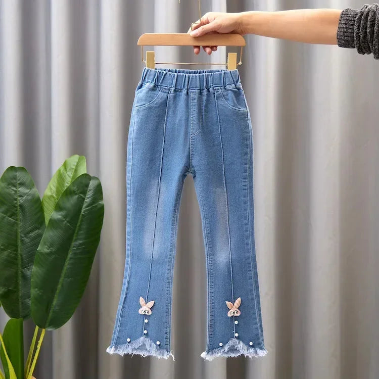 Kids Girls Jeans Pants for 2024 New Spring Autumn Long Flared Jeans Children's Pants 4-10Yrs Girls Cowboy Pants Trousers