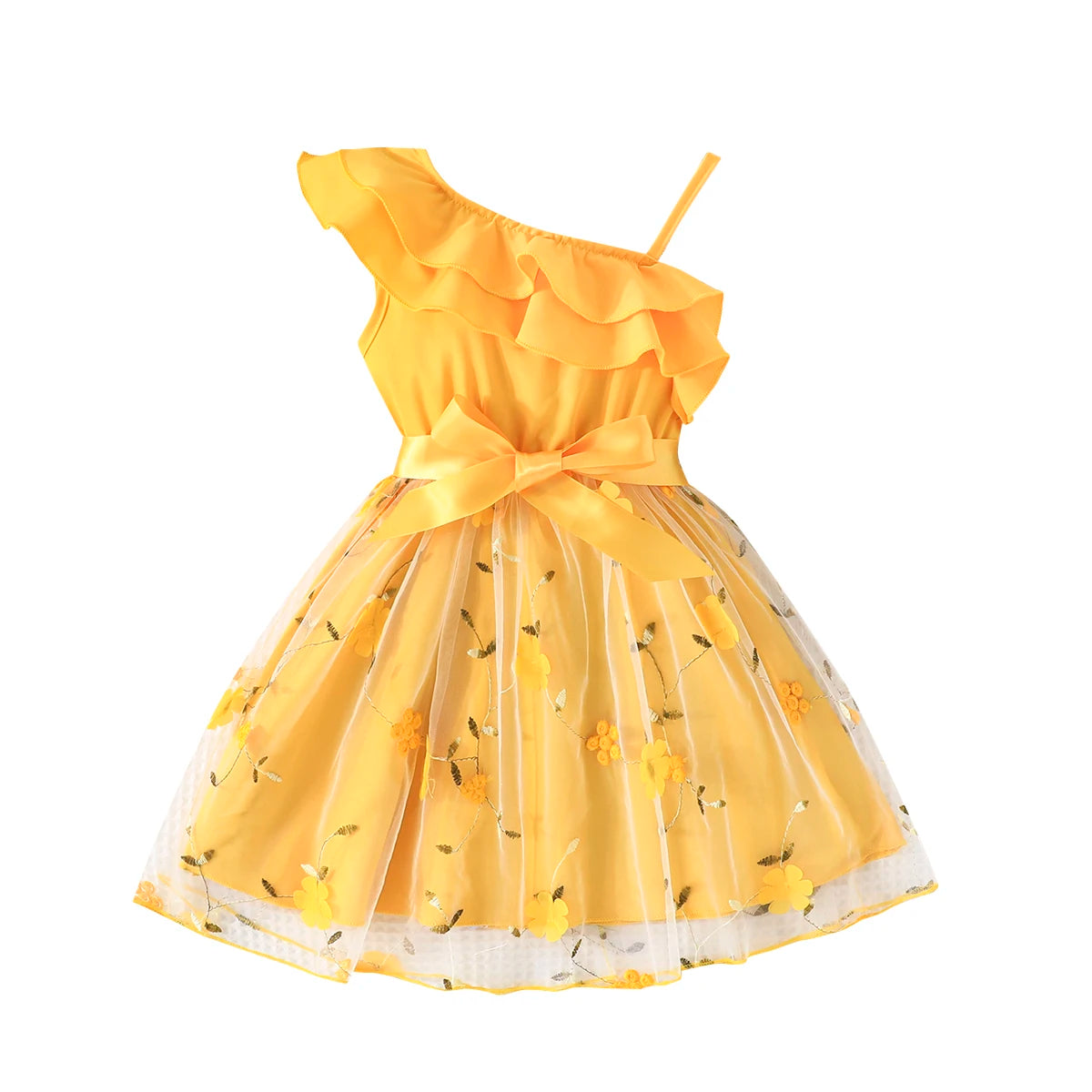 Dress For Kids 2-7 Years old Birthday Ruffled Embroidered Sleeveless Floral Princess Dresses Ootd For Baby Girl