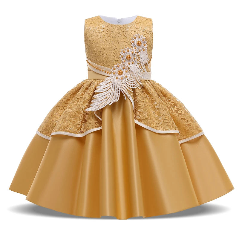 Elegant Kids Birthday Party Dresses For Girls Formal Wedding Evening Prom Gown Lace Flower Girl Princess Dress Children Costume