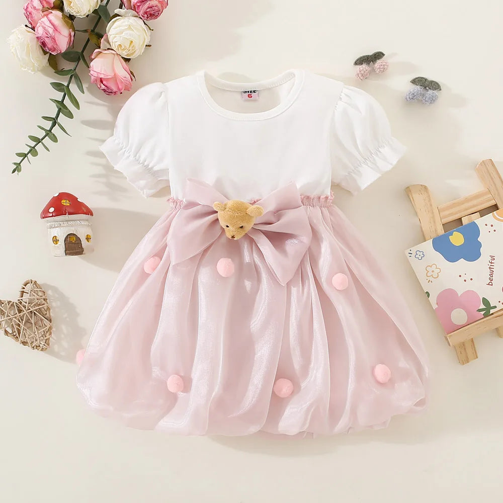 Kids Clothes Baby Girl Red Dress Summer Newborn Girl Cute Bear Red Princess Dress Birthday Dress for Kids Girl